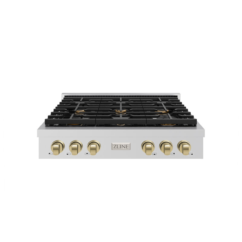ZLINE Autograph Edition 36 in. Paramount Gas Rangetop with 6 Burners and Porcelain Cooktop in Stainless Steel with Accents