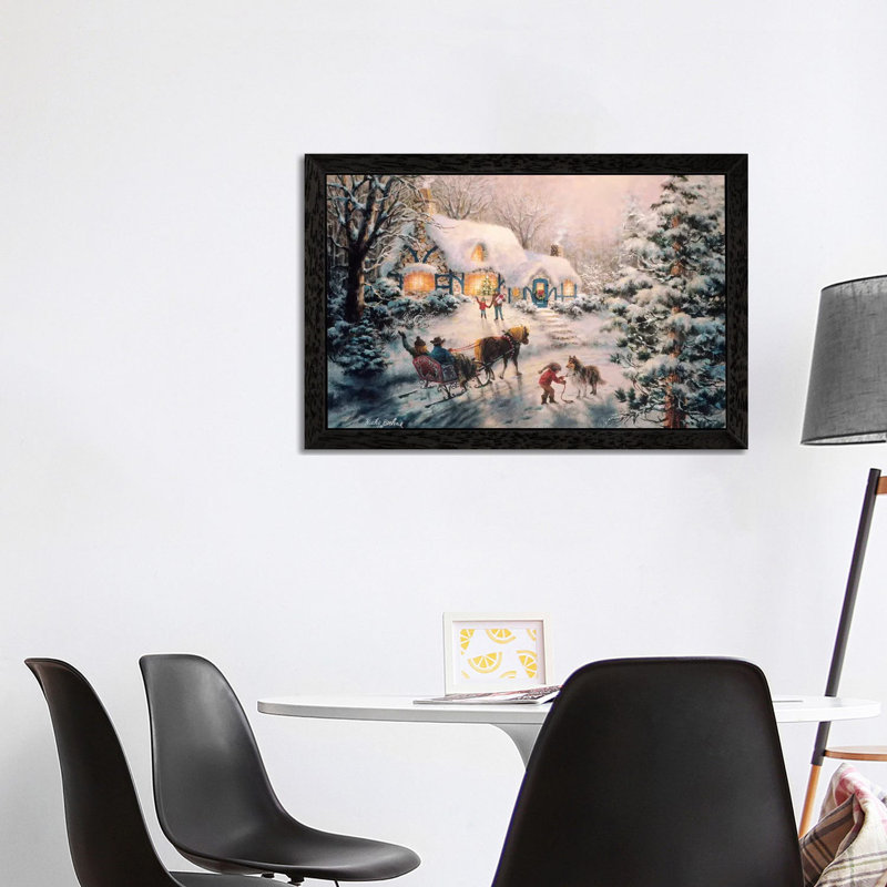 Christmas Visit by Nicky Boehme - Floater Frame Painting on Canvas, 101.6 cm H x 66.04 cm W, Black