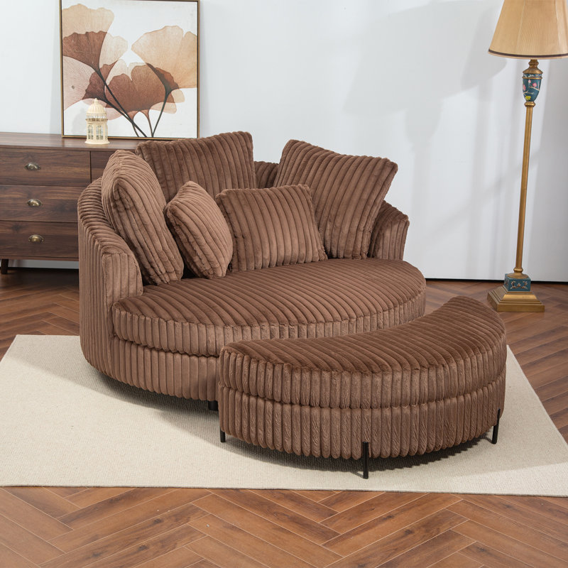 Fauteuil demi-tonneau avec repose-pieds, Fausse fourrure brune