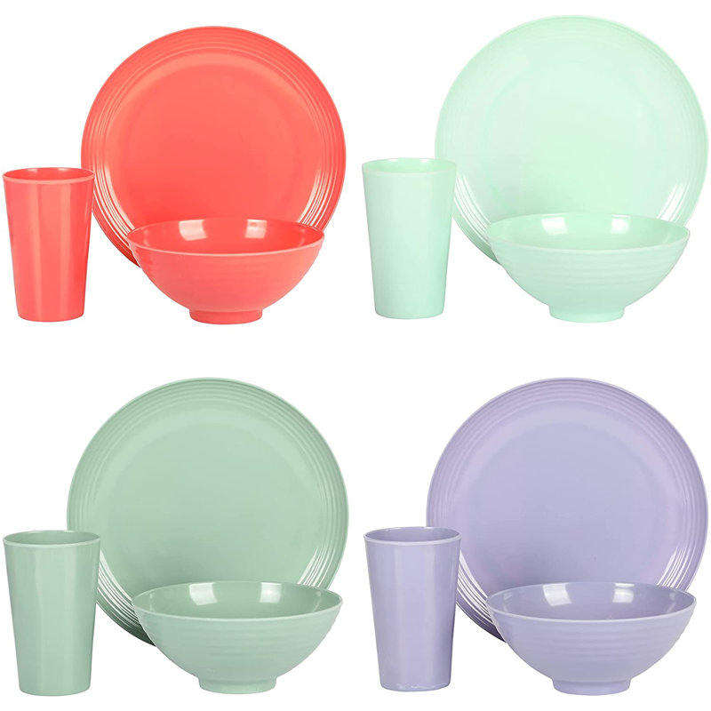Zelly 12-Piece Assorted Color Melamine Dinnerware Set, Service for 4
