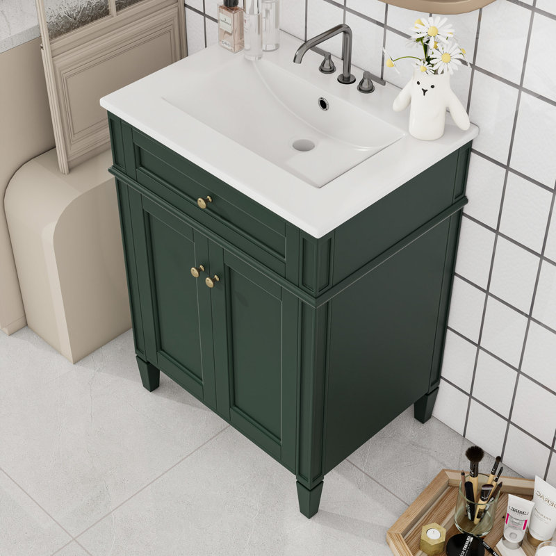 Meuble-lavabo de salle de bain avec 2 portes et tiroir, Vert