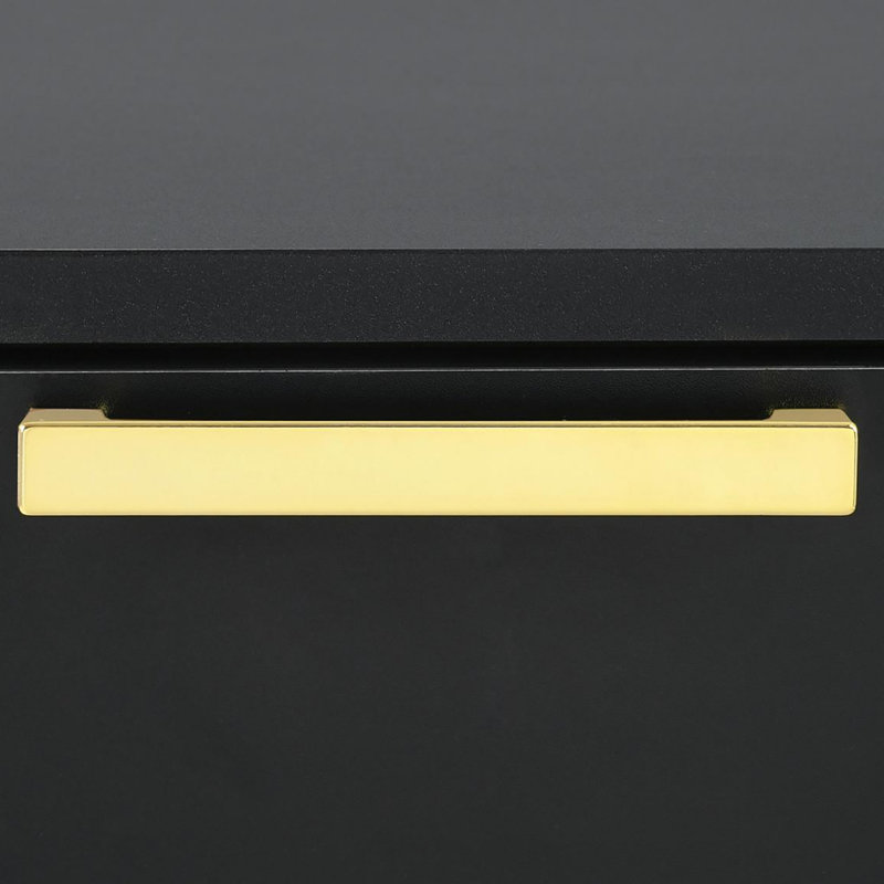Black And Gold 2-Drawer Rectangular Nightstand, Black