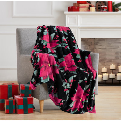 Jeté de Noël 50 po x 60 po Christmas Holly Poinsettia