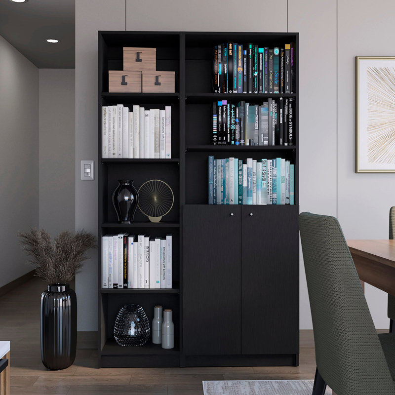Salon contemporain noir avec bibliothèques fonctionnelles et élégantes pour les maisons 2: élégance mince et 2 portes