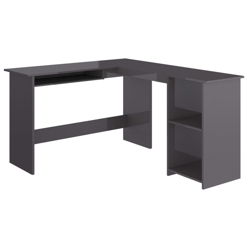 Bureau d'angle en L en bois d'ingénierie, gris