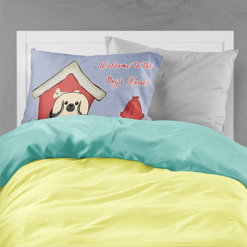 Taie d’oreiller chien house, Pékinois crème
