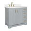 Meuble-lavabo simple en bois massif 37 po gris Freitas avec plateau en quartz blanc pur 1,5 po, décalé vers la gauche, lavabo ovale-252693052-186142703-183483126