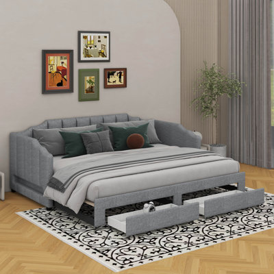 Twin XL To King Extendable Upholstered Daybed With 2 Storage Drawers And LED Light by George Oliver