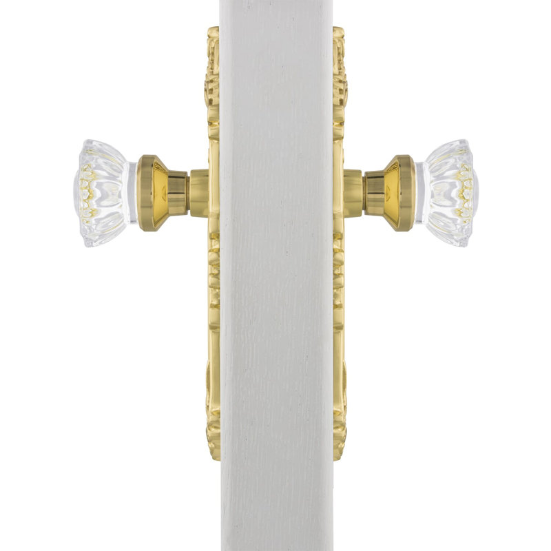 Victorian Plate with Crystal Door Knob, Unlacquered Brass