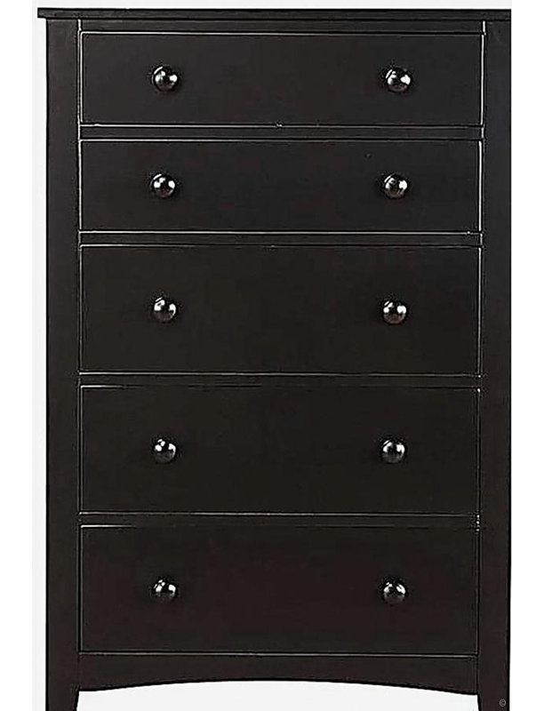 Commode 5 pièces contemporaine à finition noire avec commode en contreplaqué et placage de pin 5 tiroirs