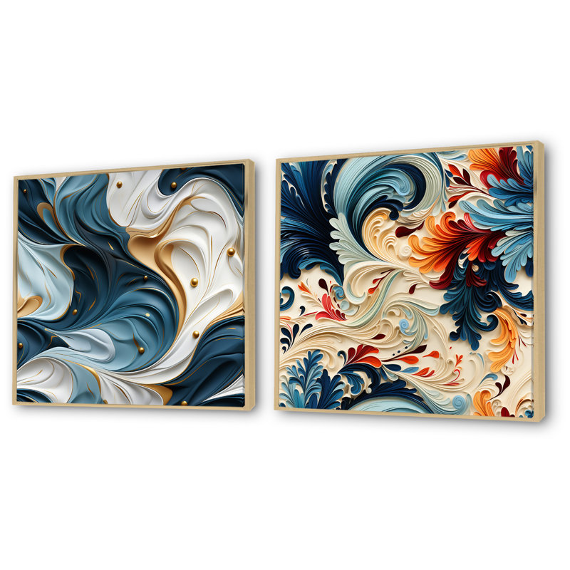 Maxfield - Ensemble de 2 reproductions d'art abstrait, Encadrement brun, H 30 po x l 61 po x P 1 po