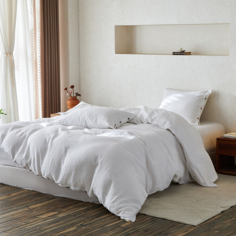 Duvet Cover Set-Button Loop, King Duvet Cover + 2 King Shams, White