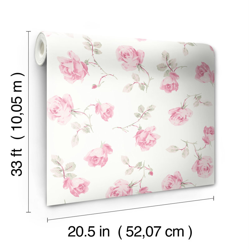 Rouleau de papier peint adhésif Ribbon Rosa, L 20,5 po x L 396 po, Rose, Non encollé