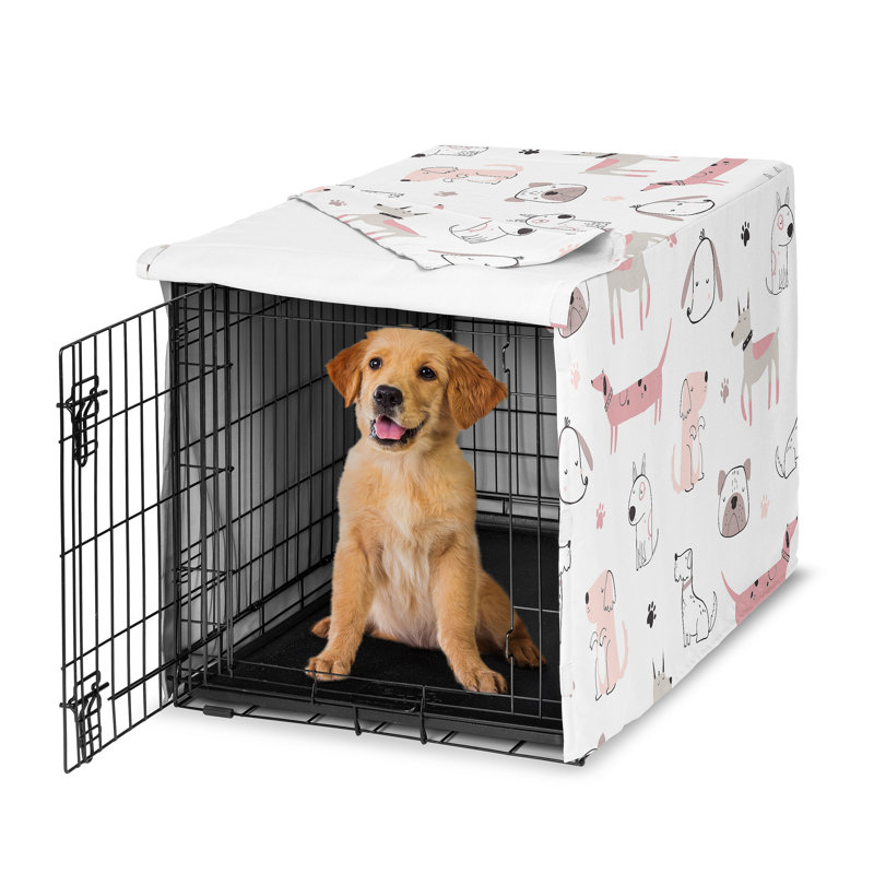 Caricature de cage de chenil pour chien blanche et rose 36 po