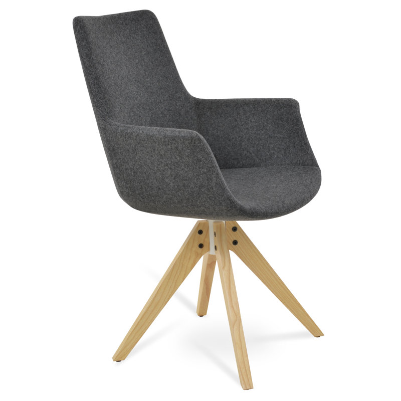 Chaise avec accoudoirs à garniture piquée, Laine argentée, Gris foncé