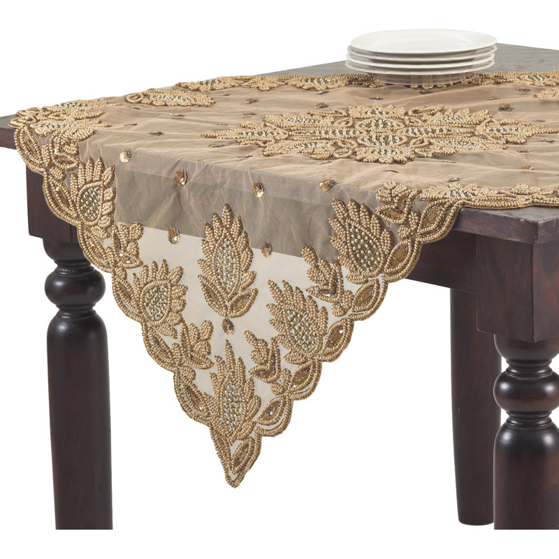 Adwin Hand Beaded Table Topper, Gold