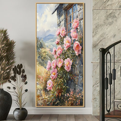 Pe pivoines près du chalet en pierre I - pivoines, art mural