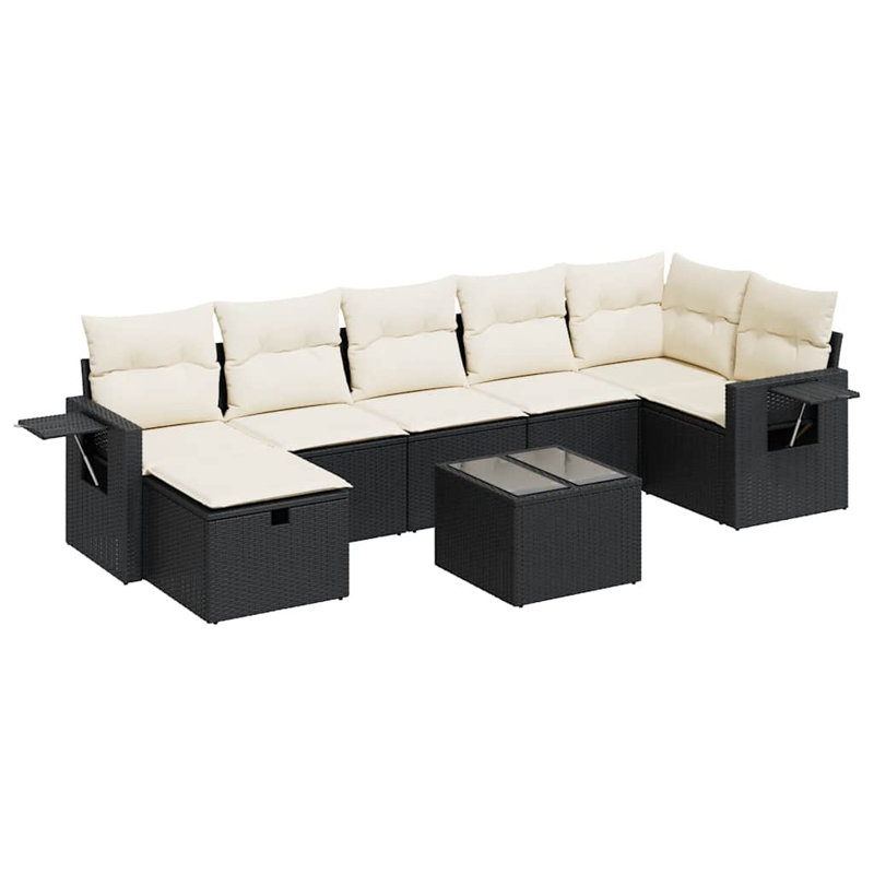 Ensemble de canapé de jardin en rotin PE noir, acier thermolaqué Vidaxl, verre trempé
