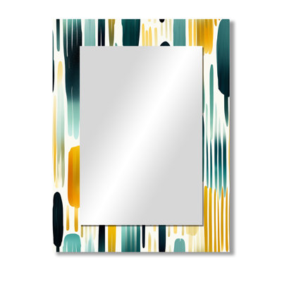 Pascola Green Adn Yellow Paint Striped Pattern - striped  Decorative Mirror, Modern Wall Mirror, Printed Metal Art