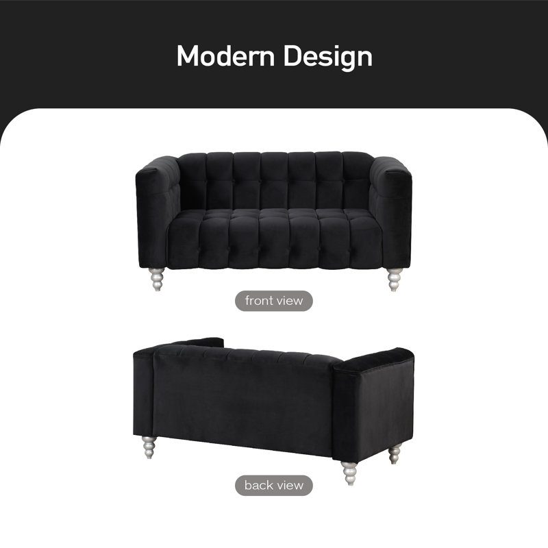 Canapé à accoudoirs carrés 63 po Araxi, 100 % polyester noir