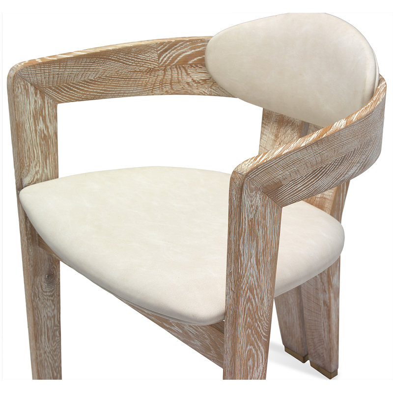 Maryl Upholstered Arm Chair, Whitewash Oak, Distressed Cream