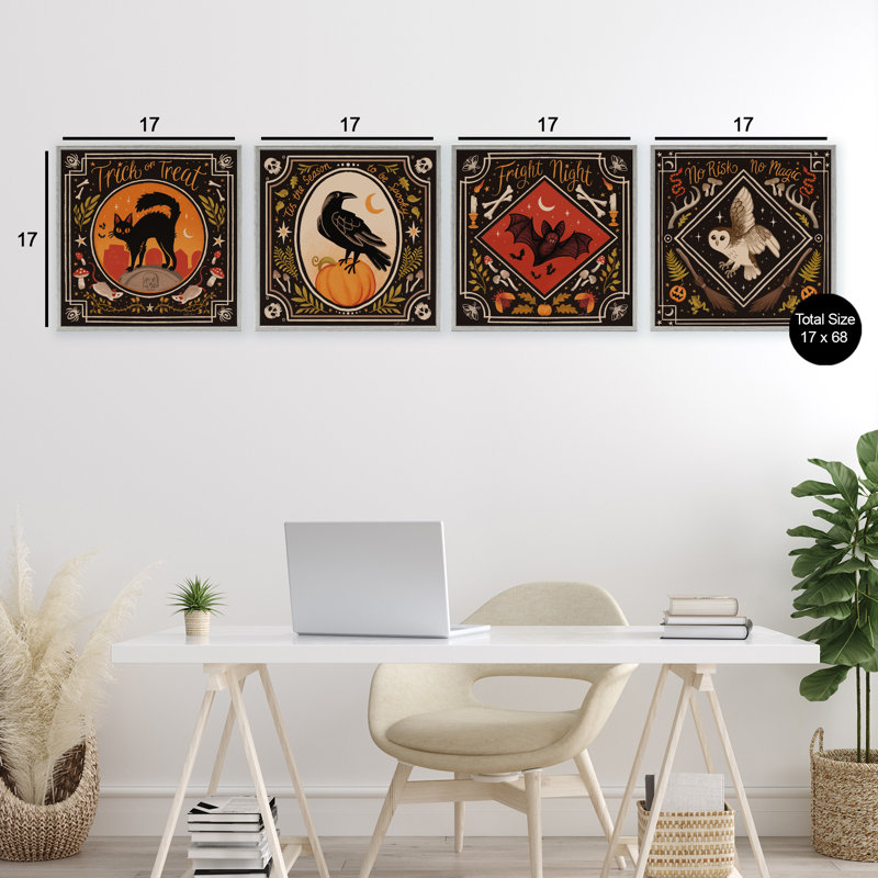«Spooky Season Animals», ensemble de 4 giclées encadrées par Janelle Penner, H 17 po x l 17 po, Estampe numérique Farmhouse