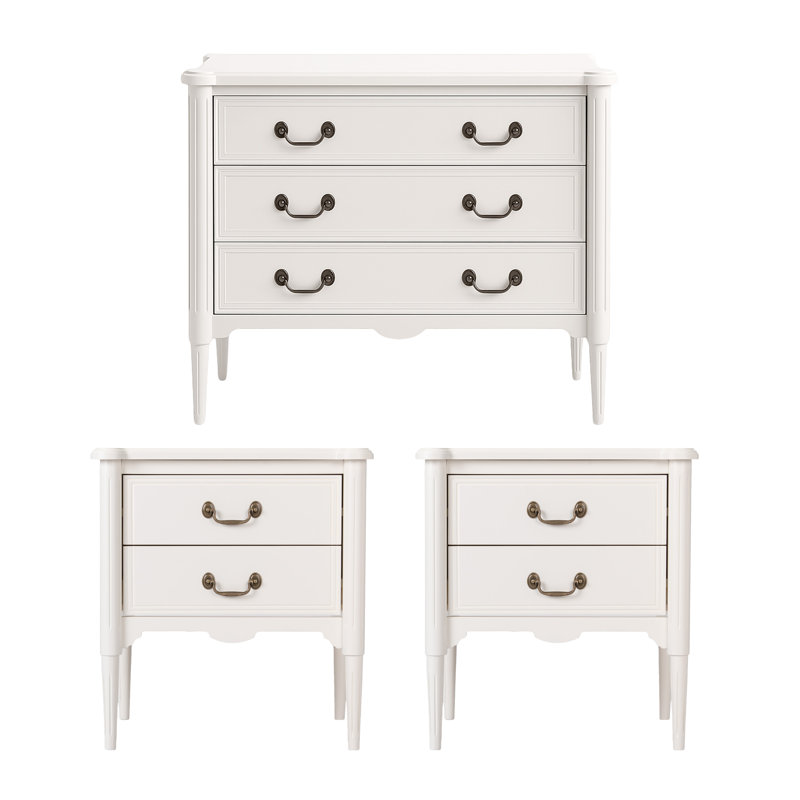  Tables de bout traditionnelles Oxford avec tiroirs et commode assortie, antique, Beige
