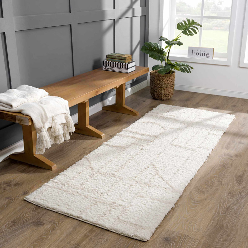 Tapis crème à motif abstrait Kamarin, Tapis de couloir 2 pi 7 po x 7 pi 3 po