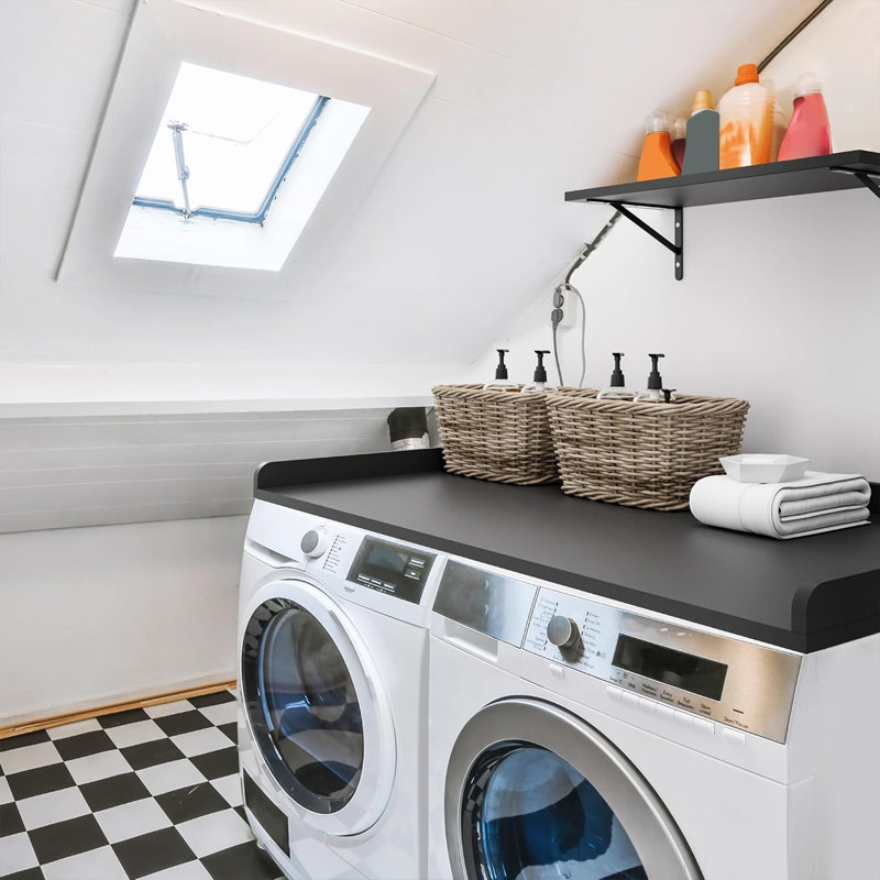 Comptoir de laveuse-sécheuse avec rails de bordure Kaboon, 27,5 po x 54 po, rangement pour salle de lavage, Noir