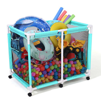 Dakayden Extra Large Mesh Pool Storage Bin PVC 214 Gallon Noodles Holder Toys Organizer 6 Wheels Rolling Cart Sky Blue