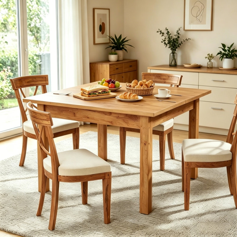 Table de salle à manger rustique brun, table basse carrée en bois massif, table multifonctionnelle pour la cuisine et l'espace de vie