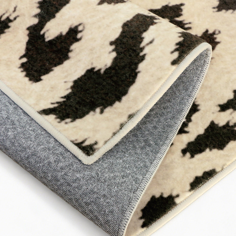 Tapis d'intérieur brun léopard Savanna, Tapis de couloir 2 pi 6 po x 8 pi, Noir / Beige