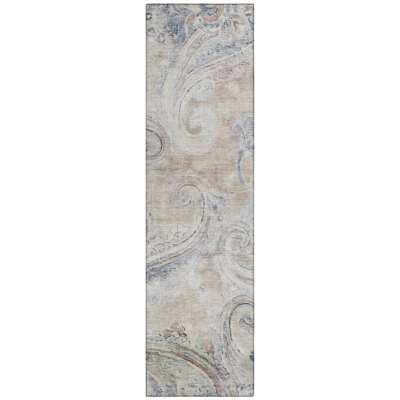 Machine Washable Indoor/Outdoor Chantille ACN2747 Paisley Rug, 2'3" x 7'6" Runner, Beige