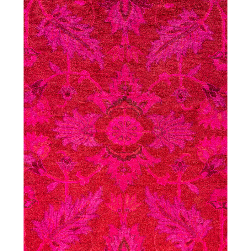Overdyed Hand-Knotted Wool Modern-Contemporary Pink Runner 3' 2" x 4' 10"
