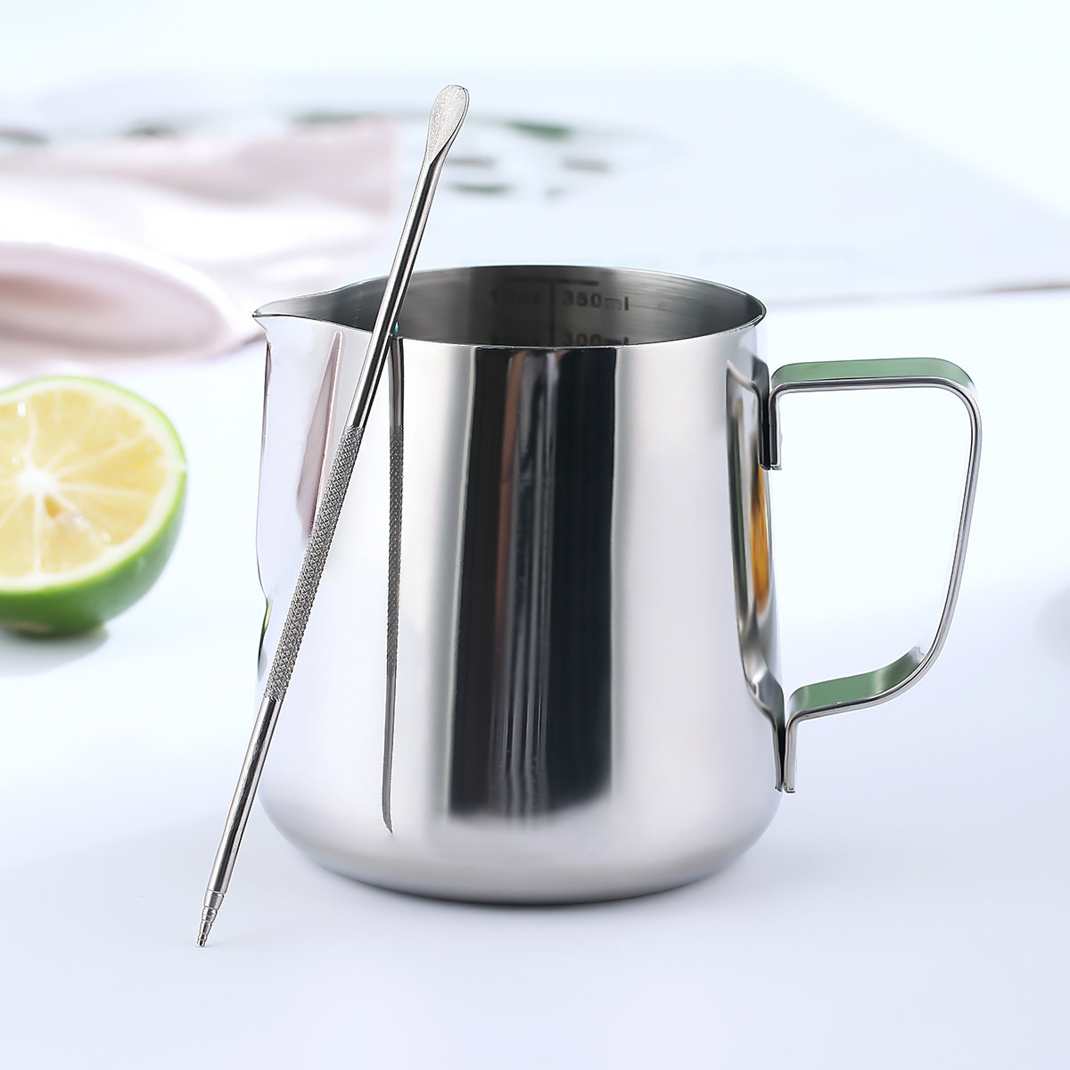 Ozeri Deluxe Milk Frother and 12 oz Frothing Pitcher in Stainless Steel,  with Extra Whisk Attachment 