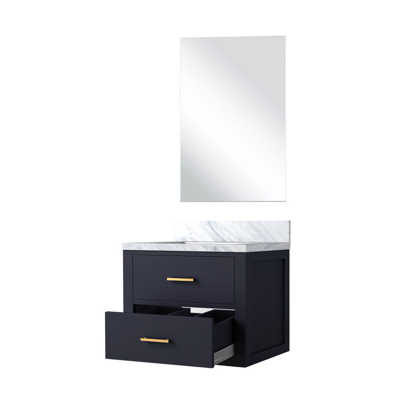 24 po L x P 18 po Meuble-lavabo de salle de bain bleu - comptoir en acrylique et miroir 24 po 18 po
