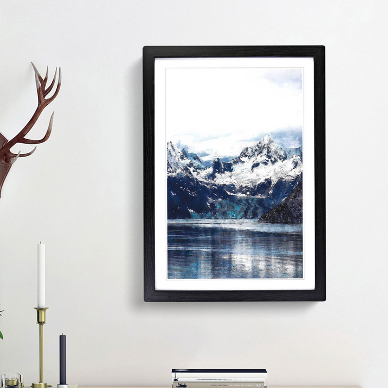 Snow Covered Mountains in Juneau Alaska - Picture Frame Painting Print, 33cm H x 24cm W x 2cm D, Black Framed