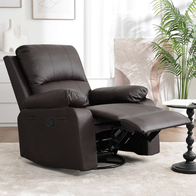 36.22" Faux Leather Manual Swivel Rocker Recliner, Chocolate