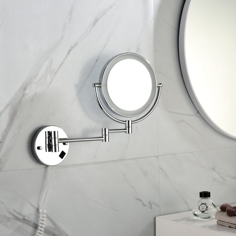 Miroir grossissant pour meuble-lavabo de 8 pouces avec fixation murale à DEL, 12 rallonges, finition, grossissement 1X / 3X, rotation de 360 degrés, imperméable, pour une installation sur support