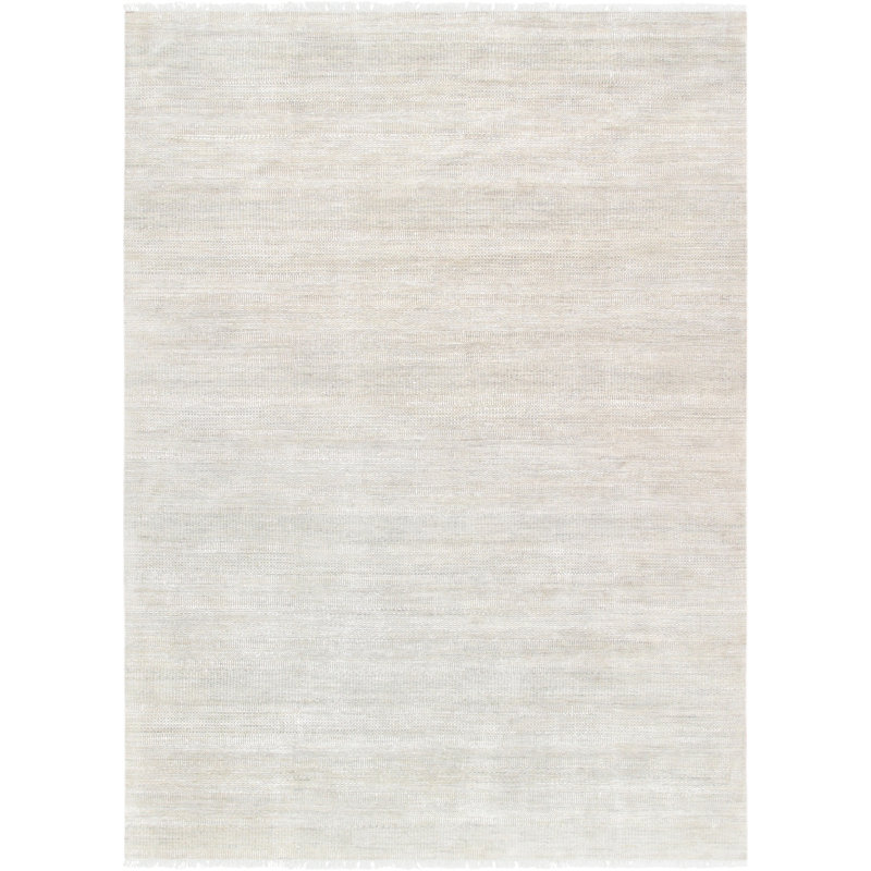 Hand-Knotted Wool/Silk Gray Area Rug, Ivory/Light Gray, Rectangle 10' x 14'