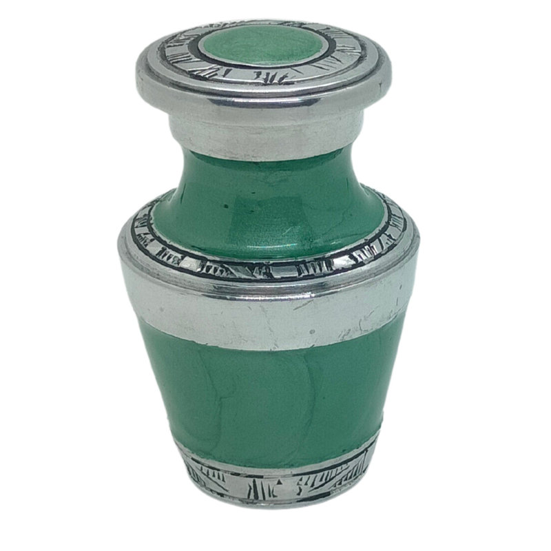 Beautiful Green Mother-of-Pearl pattern Small Mini Keepsake Single in Velvet Box for Ashes