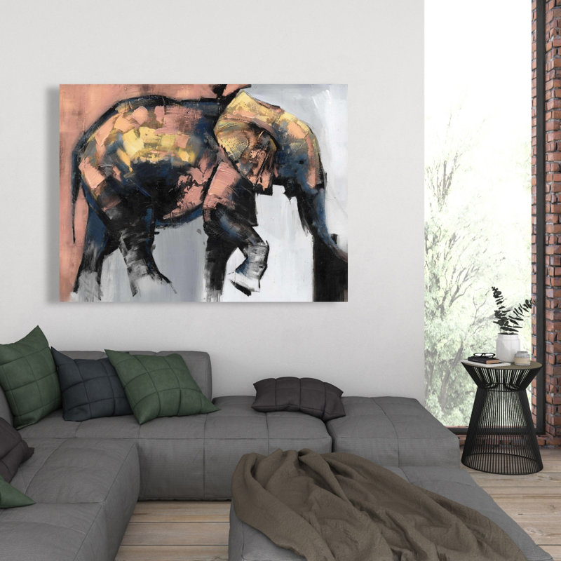 Magnifique toile éléphant - Gris contemporain