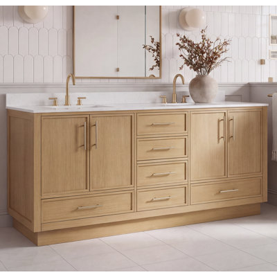 Meuble-lavabo simple de 152 cm (60 po) entièrement assemblé, avec comptoir et dosseret en marbre reconstitué.