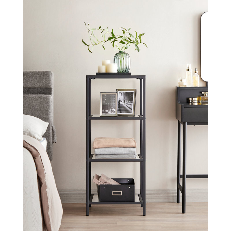 Abrihet 40cm W Steel Bookcase, Ink Black/Clear