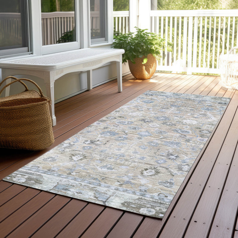 Beige Synthetic Machine Washable Non-Slip Area Rug 2'3" x 7'6"