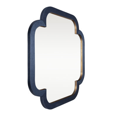 Swiss Wall Mirror - 50"W x 50"H - Dark Blue Grasscloth/Weathered Brass