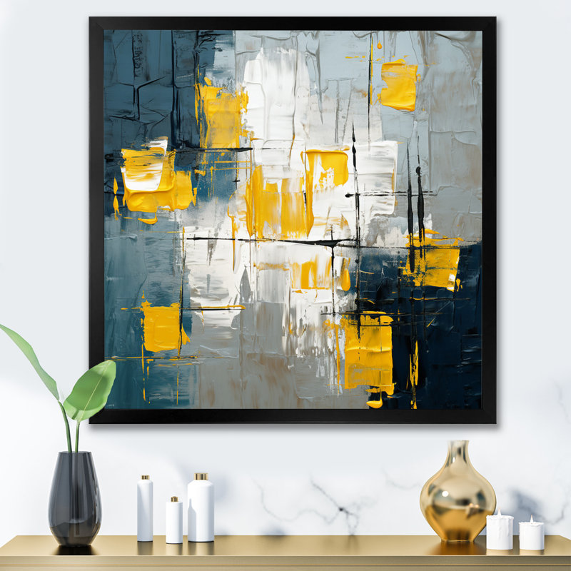 «Abstraction on Retro Blue», art abstrait, Cadre simple noir, H 36 po x l 36 po x P 1,5 po
