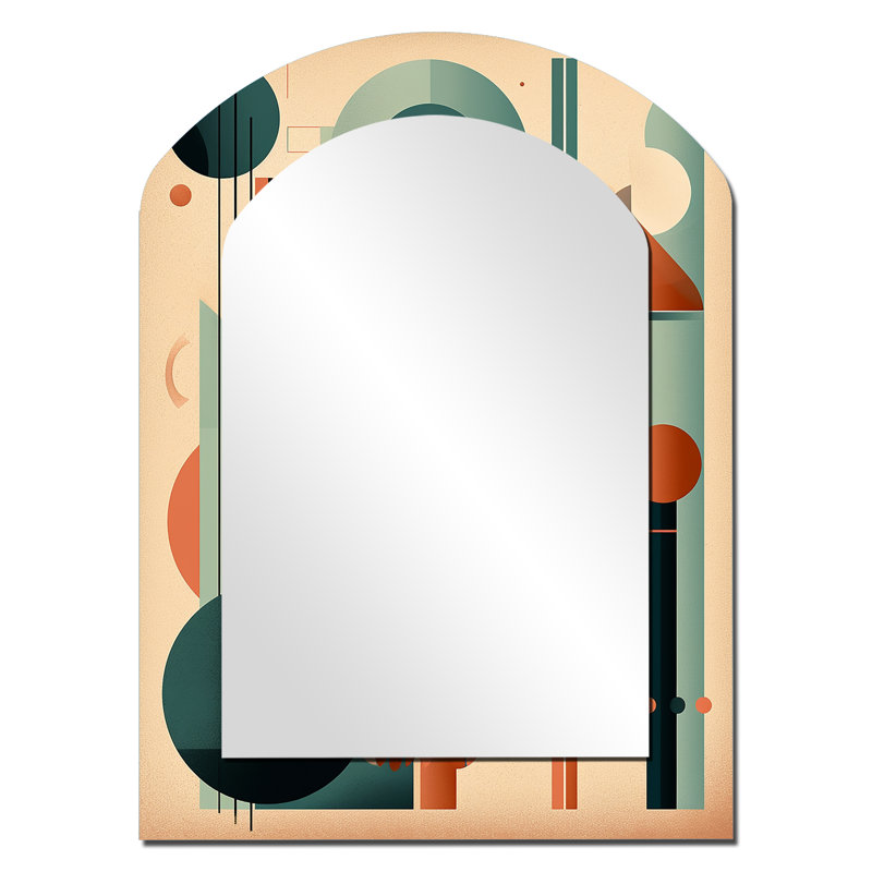 Orange et vert Mid Century Momentum IV - grand miroir moderne arche Midcentury, miroir mural décoratif asymétrique moderne, impression d'art en métal