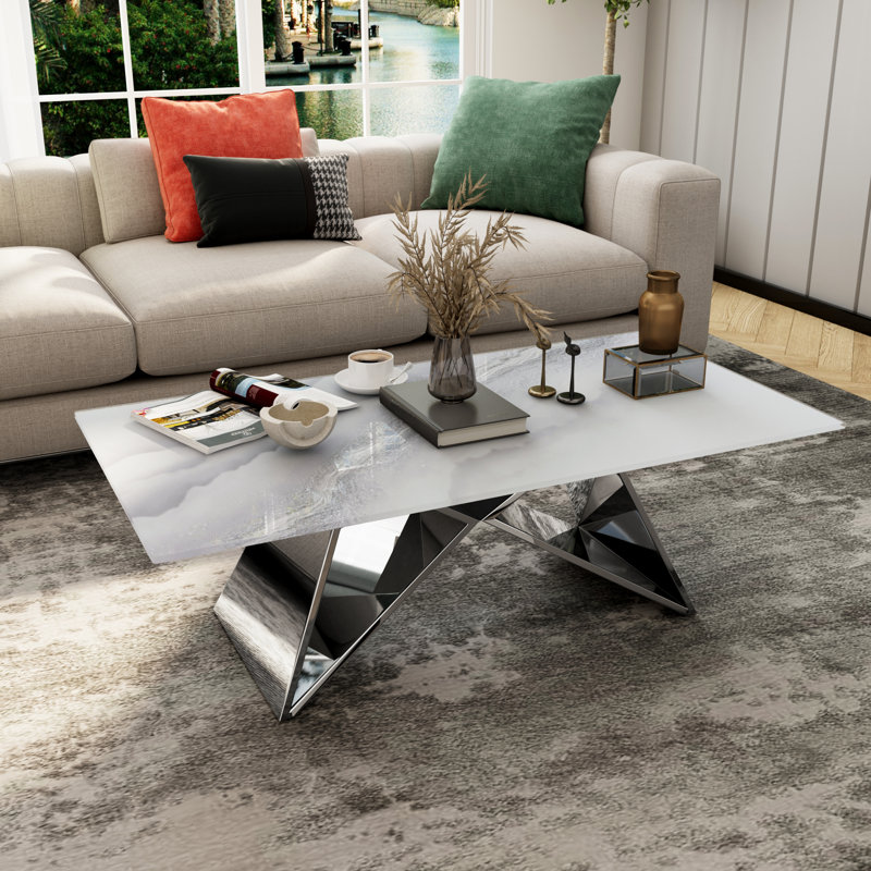 Ensemble de 3 tables de salon en verre 3 pièces, Argent argent