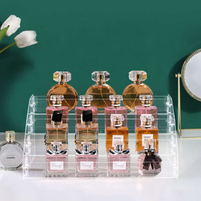 Présentoir en plastique en plastique, présentoir transparent à 4 niveaux pour collection, parfum, dessert